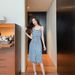 ELLE 2024 Age-Reducing Women's Retro Hong Kong Style Top Denim Strap Set Waist-Cinching Mid-Length Camisole Dress_mkmklike.com