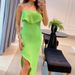 Women's Clothing fashion solid color ruffled tube top side slit slim dress_mkmklike.com