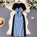 Women's Clothing High Grade Cool Style Contrast Color Denim Patchwork Dress Summer Unique And Beautiful Waist Mid Length Skirt_mkmklike.com
