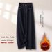 Women's Light Colored Wide Leg Jeans High Waisted Curved Slit Casual Fashionable Straight Leg Pants Autumn Style_mkmklike.com