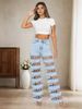 High-Waisted Striped Denim Jeans Light Blue Ripped Loose Straight Leg Sexy Sizzling Cross Border Exclusive for Women_mkmklike.com