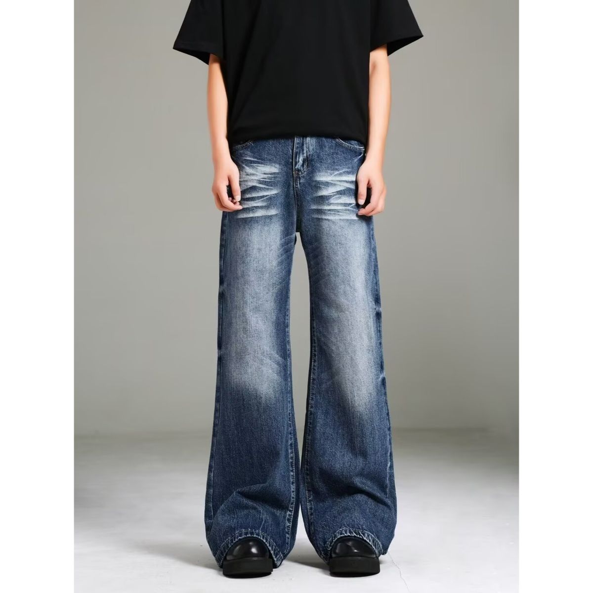 Men's Spring/Autumn Flared Jeans, Washed, Versatile, Casual, Trendy, Cool, Retro, Floor Length Pants For Students And Teenagers_mkmklike.com