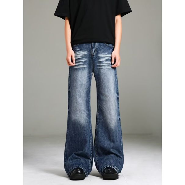 Men's Spring/Autumn Flared Jeans, Washed, Versatile, Casual, Trendy, Cool, Retro, Floor Length Pants For Students And Teenagers_mkmklike.com