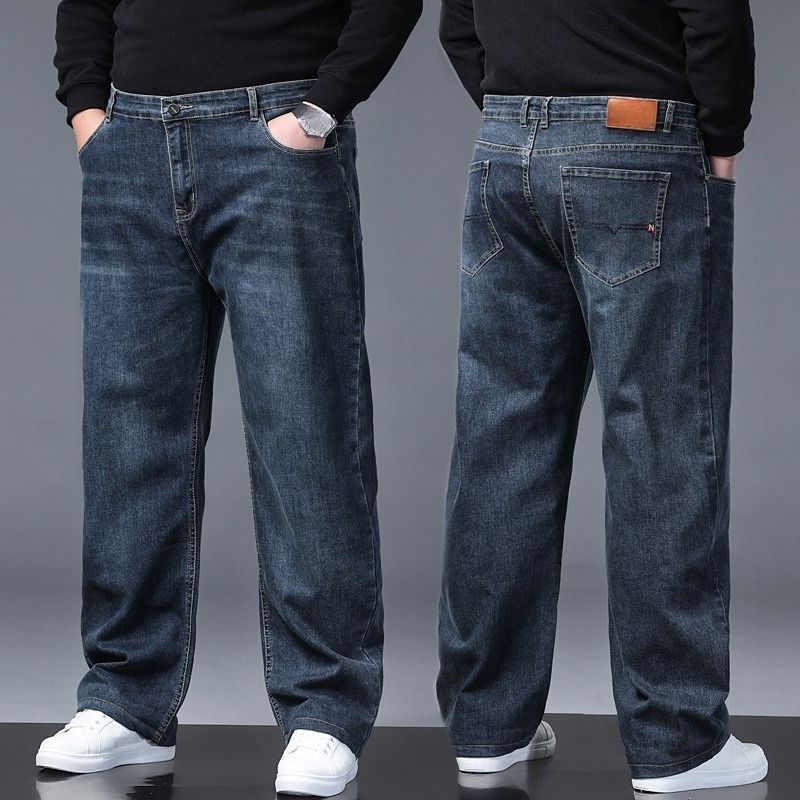 Autumn And Winter Plus Fat Plus Size Jeans Men's Loose Straight Business Jeans_mkmklike.com
