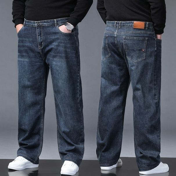 Autumn And Winter Plus Fat Plus Size Jeans Men's Loose Straight Business Jeans_mkmklike.com