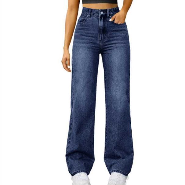 Women's Relaxed Straight Leg Jeans - High-Stretch Cotton Denim Pants With Distressed Wash (3 Colors, 5 Sizes)_mkmklike.com