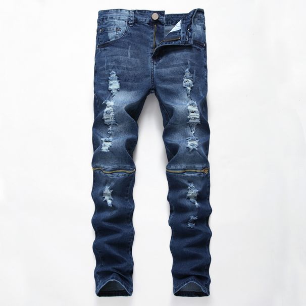 Men's Stretch Skinny Jeans High Street Fashion Slim Fit Denim Pants Casual Wear Ripped Zipper Details_mkmklike.com