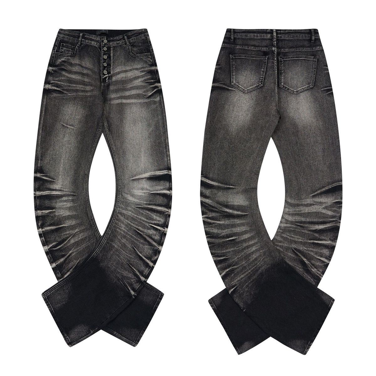 Men's Clothing Ripped Washed 3D Whiskers Cut High Stretch Matte Washed Stretch Slim Fit Jeans With Cat Whisker & Tapered Leg For Casual Comfort_mkmklike.com