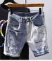 Men’s Slim-Fit Distressed Denim Shorts – Paint Splatter & Patchwork Streetwear (Blue, Sizes 28-36)_mkmklike.com