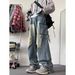 Men's Trendy Multi Pocket Cargo Jeans Loose Straight Leg Wide Leg High Street Style Ripped Design Trousers_mkmklike.com
