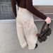 Korean Beef Women's Slimming Wide Leg Pants American Style Khaki Embroidered Curved Blade Jeans Versatile Winter Fashion_mkmklike.com