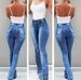 Women's Casual Fashion Elastic Slit Flared High Waist Jeans Women's Trousers_mkmklike.com