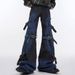 Men's Heavyweight Vibe Multi-Pocket Lace-Up Cargo Jeans Loose Fitting Straight Leg Wide Leg Floor Length Trousers Functional Patchwork Design_mkmklike.com