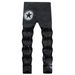 Men's Slim Fit Stretch Denim Jeans With Star Print And Splatter Effect, Edgy Urban Streetwear Pants Versatile Streetwear Essential:_mkmklike.com