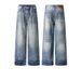 Men's Clothing American Retro Washed Distressed Lightning Jeans For Men And Women Loose Straight Wide Leg Floor Length Trousers_mkmklike.com
