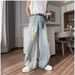 Men's Ripped Straight Leg Jeans Loose Fit Wide Leg Patchwork Design High Street Style Trendy And Cool Denim_mkmklike.com