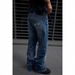 Men's Clothing Men's Dark Blue Straight Leg Flared Trousers Retro Distressed Patchwork Studded High Street Style_mkmklike.com