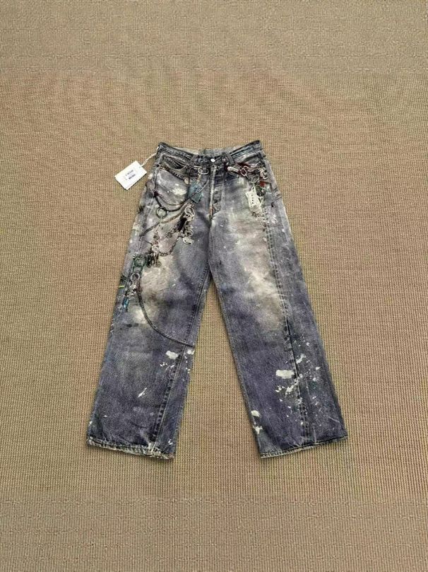 Men's Clothing Acne Style Distressed Graffiti Heavy Industry Wasteland Style Illusion Inkjet 3D Printed Keychain Jeans For Men And Women_mkmklike.com
