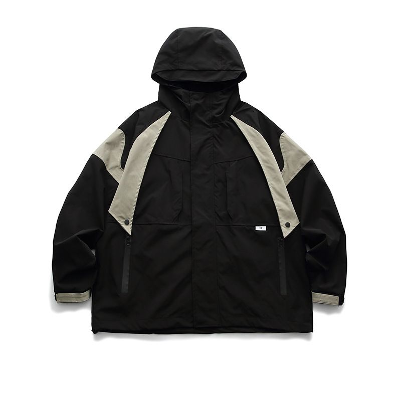 Nanxia Disguise 2023 Spring Color Block Stitching Decorative Hooded Jacket Japanese Retro Loose Coat For Men_mkmklike.com