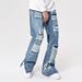 "Vintage Distressed Ripped Jeans Men's High Street Baggy Flare Pants With Embroidery – 90s Grunge Style, Oversized Fit, Retro Washed Denim_mkmklike.com