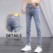 Summer Ripped Jeans For Men Korean Style Slim Fit Nine Point Skinny Jeans Trendy Brand Light Color Spring And Autumn Style Men's Pants_mkmklike.com