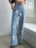 Retro Floral Print Jeans – High-Waisted Wide Leg (Blue, Cotton Blend, Boho Chic S-XL, Washed & Non-Stretch For Authentic Vintage Feel)_mkmklike.com