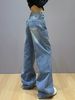 Women's Sparkly Patchwork Denim Jeans Retro Hot Girl Style Loose Flowing Boyfriend Style Floor Length Pants_mkmklike.com