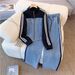 2027 Fashion European-USA Style Women Stand Collar Zipper Denim Jacket + Lace-Up Jeans Splicing Casual Two Piece Suits_mkmklike.com