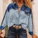 Women's Clothing 2026 Color Block Cross Border Women's Flap Short Denim Jacket With Ruffled Hem And Long Sleeves (JEANS)_mkmklike.com