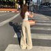 YC&American Retro Loose-fitting Low-waist Flared Pants With Drape Effect, Floor-length Wide-leg Pants, Versatile_mkmklike.com