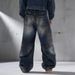 Men's Washed Blue Relaxed Straight Leg Jeans - Vintage Style Distressed Denim Pants For Casual & Streetwear_mkmklike.com