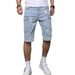 Men's Distressed Denim Shorts – Vintage Workwear Style With Relaxed Fit & Breathable Cotton Blend (5 Sizes, Light Blue)_mkmklike.com