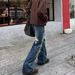 Unisex Loose Wide Leg Straight Leg Camouflage Jeans Ripped Patch American Retro Vibe Floor Length Pants_mkmklike.com