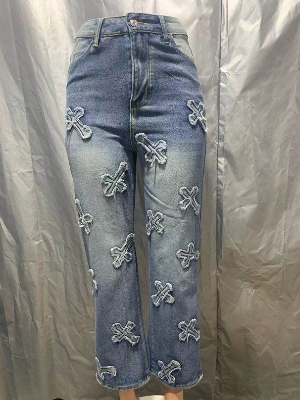 Women's Clothing Washed Denim Cross Hip Hop Straight Trousers_mkmklike.com