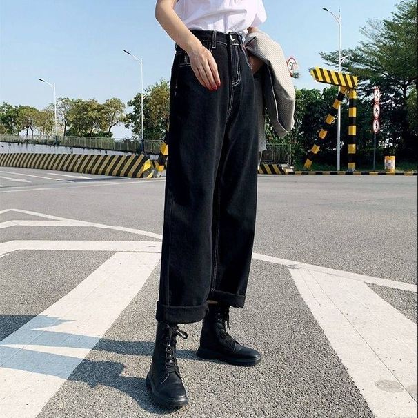 Women's Clothing High Waist Black Loose Wide Leg Jeans For Women Drape Slim Straight Daddy Pants_mkmklike.com