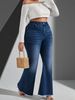 Plus Size Flared Jeans For Women - High Waist Vintage Bootcut Pants With Distressed Wash & Functional Pockets_mkmklike.com