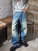Vintage Washed Baggy Jeans For Men & Women – Distressed Denim With Cat Whisker & Studded Details (Blue, S-3XL)_mkmklike.com