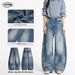 Men's Washed Blue Denim Jeans - American Vintage Baggy Cargo Pants With Distressed Details_mkmklike.com