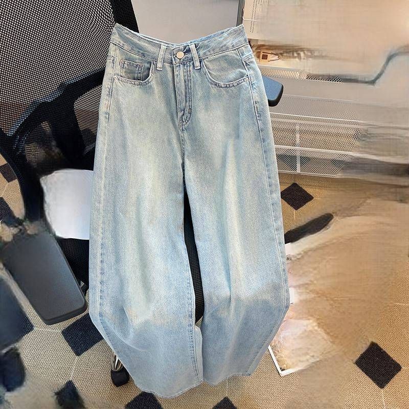 Women's Clothing New White Loose Jeans For Women Slim And Concealing Pear Shaped Body All Match Wide Leg Straight Trousers_mkmklike.com