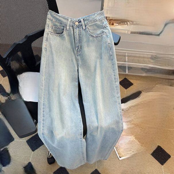 Women's Clothing New White Loose Jeans For Women Slim And Concealing Pear Shaped Body All Match Wide Leg Straight Trousers_mkmklike.com