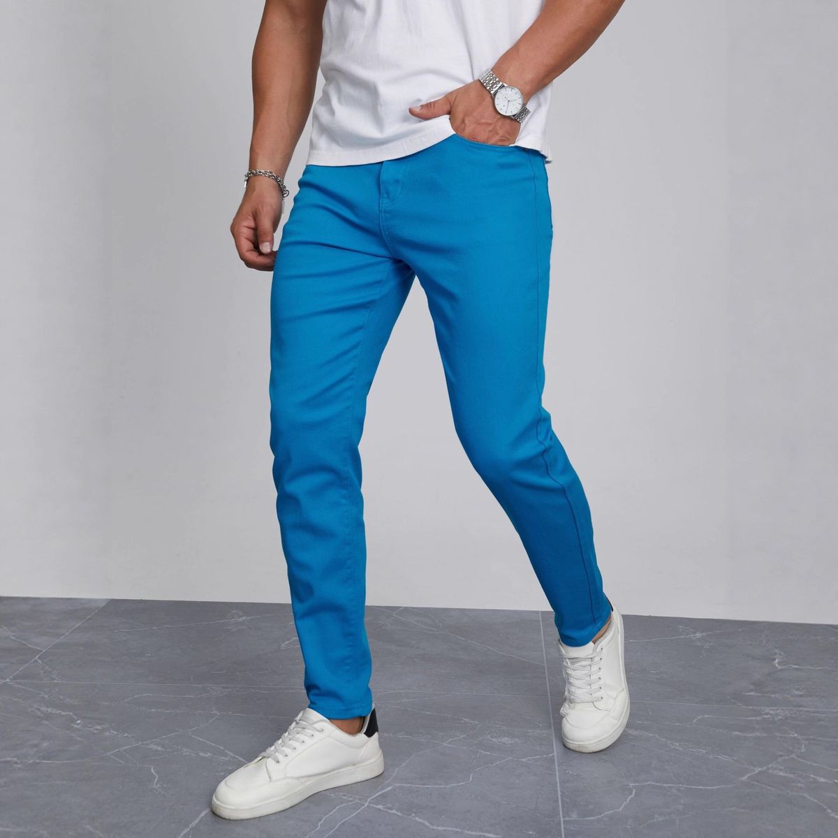 "Men's High-Elastic Casual Denim Trousers – Stretch Comfort & Modern Fit (Azure/Black/Gray, S-XXL)"_mkmklike.com