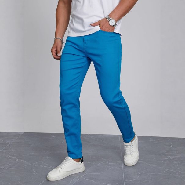 "Men's High-Elastic Casual Denim Trousers – Stretch Comfort & Modern Fit (Azure/Black/Gray, S-XXL)"_mkmklike.com