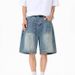 Men's Patchwork Denim Shorts Retro Loose Straight Leg Five Point Casual Mid Length Washed And Distressed Pants_mkmklike.com