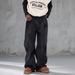 Men's Distressed Graffiti Straight Leg Jeans - Black Grey Washed Denim Pants With Hand-Painted Details_mkmklike.com