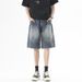 Men's Clothing Denim Beach Shorts Summer Trendy Loose Semi Elastic Stitching Shorts_mkmklike.com