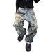 Men's 3D Printed Distressed Jeans – Loose Fit Streetwear Denim Pants With Digital Illusion Design (Blue, S-XXXL)_mkmklike.com