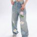 American Style Vibe Flared Floral Embroidered Jeans Trendy Brand Light Blue Street Cleanfit Unisex Floor-Length Pants_mkmklike.com