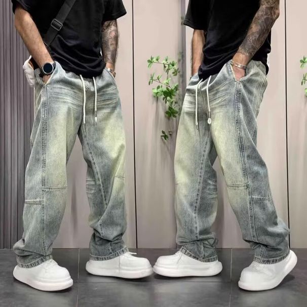 Modern Drop-Crotch Casual Trousers For Men - Loose Fit Straight Leg, Irregular Hem Design, Soft Drape Fabric, Daily Streetwear_mkmklike.com