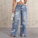 Streetwear Print Jeans For Women - Oversized High Waist Wide Leg Denim Pants With Vintage Vibe, Comfortable Cotton Blend, Fall Fashion_mkmklike.com