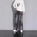 Men's Streetwear Splatter Paint Stretch Denim Jeans Vintage Washed Effect Tapered Fit Black Sizes 28 - 35_mkmklike.com